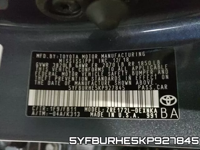 5YFBURHE5KP927845 фото 2