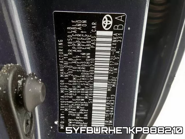 5YFBURHE7KP888210 фото 2
