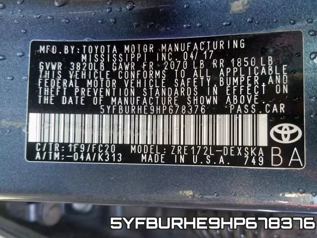 5YFBURHE9HP678376 фото 2