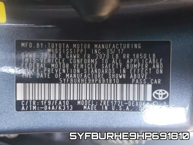 5YFBURHE9HP691810 фото 2