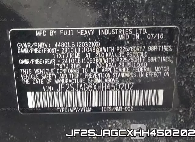 JF2SJAGCXHH450202 фото 10