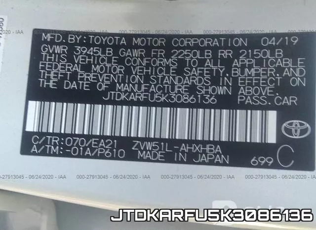 JTDKARFU5K3086136 фото 10