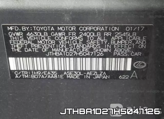 JTHBA1D27H5047126 фото 10