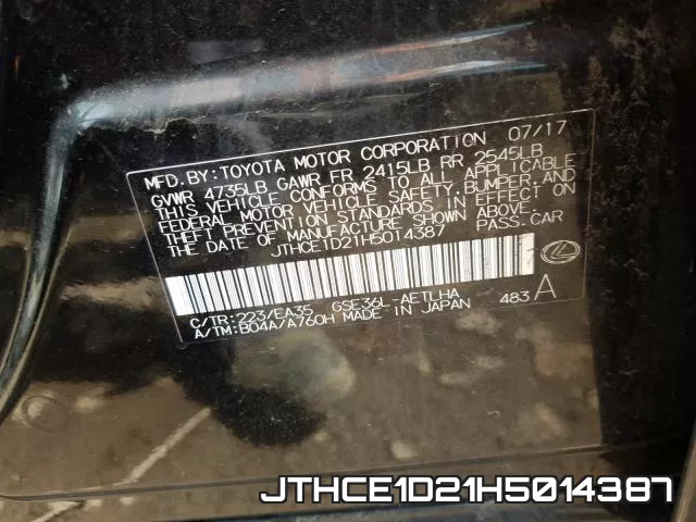 JTHCE1D21H5014387 фото 2