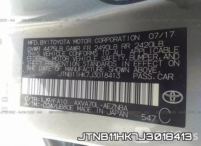 JTNB11HK7J3018413 фото 10