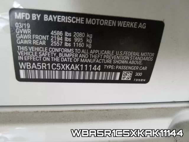 WBA5R1C5XKAK11144 фото 2