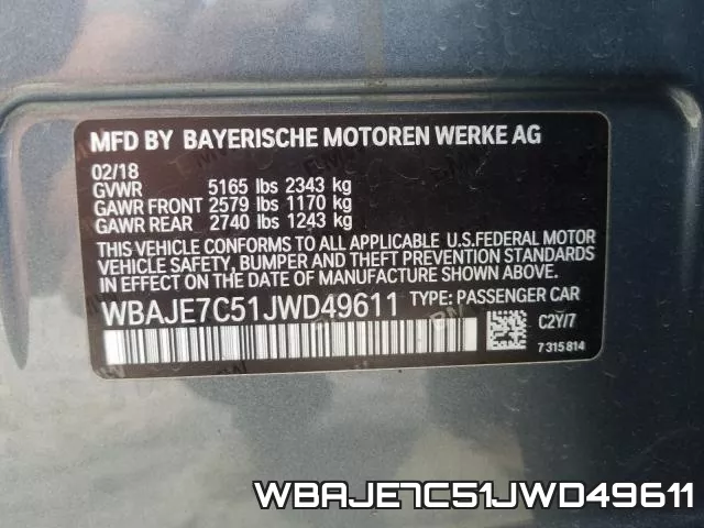 WBAJE7C51JWD49611 фото 2