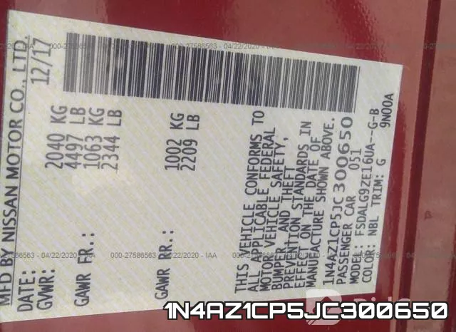 1N4AZ1CP5JC300650 фото 10