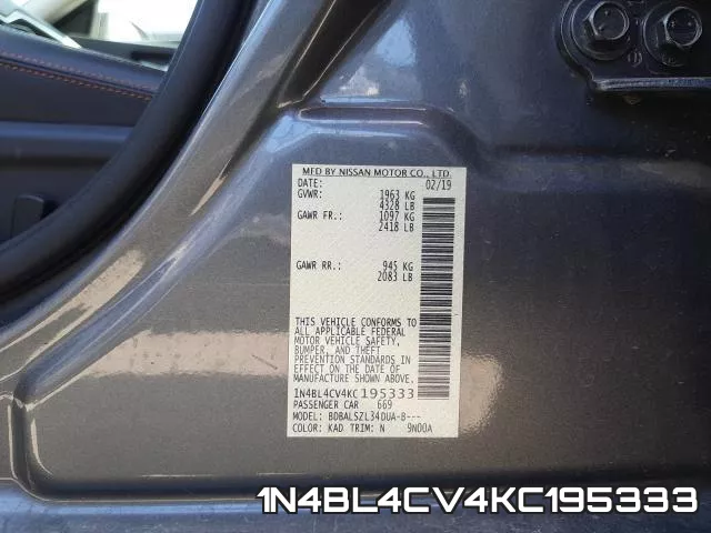 1N4BL4CV4KC195333 фото 2