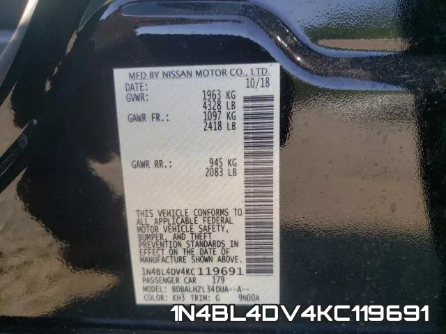 1N4BL4DV4KC119691 фото 2