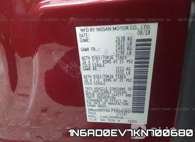 1N6AD0EV7KN700680 фото 10