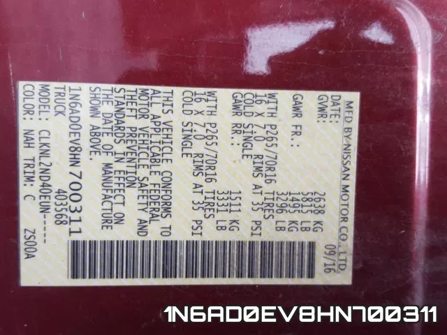 1N6AD0EV8HN700311 фото 2