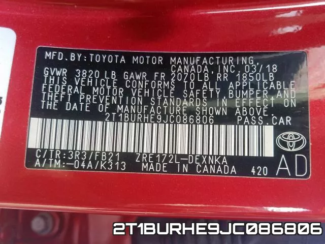 2T1BURHE9JC086806 фото 2