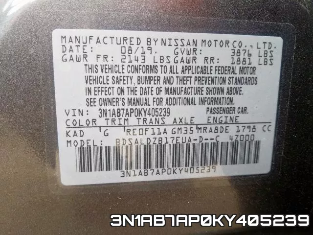 3N1AB7AP0KY405239 фото 2