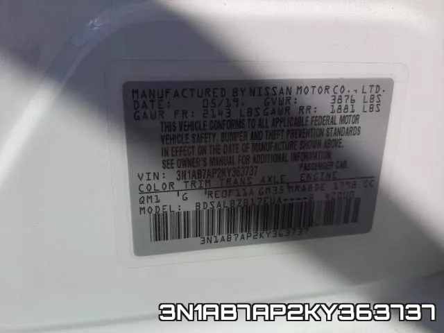 3N1AB7AP2KY363737 фото 2
