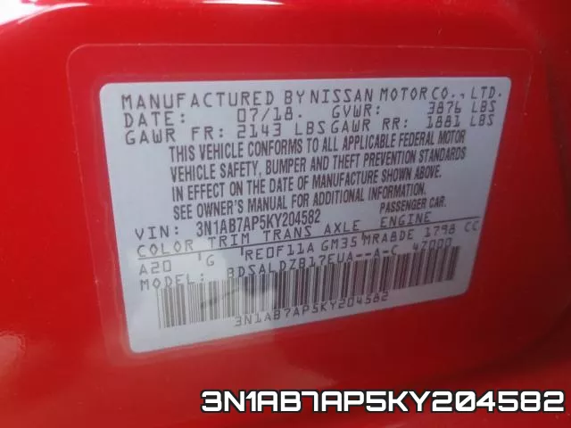 3N1AB7AP5KY204582 фото 2