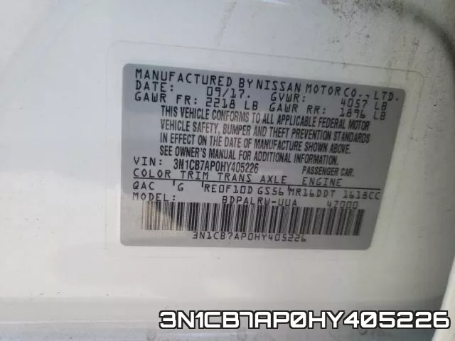 3N1CB7AP0HY405226 фото 2