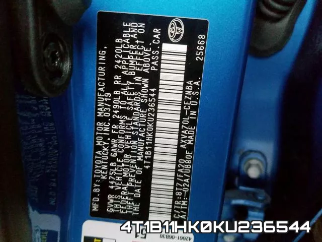 4T1B11HK0KU236544 фото 2