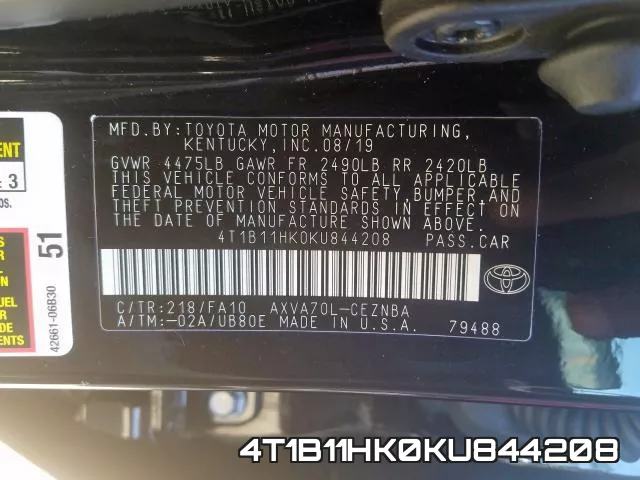 4T1B11HK0KU844208 фото 2