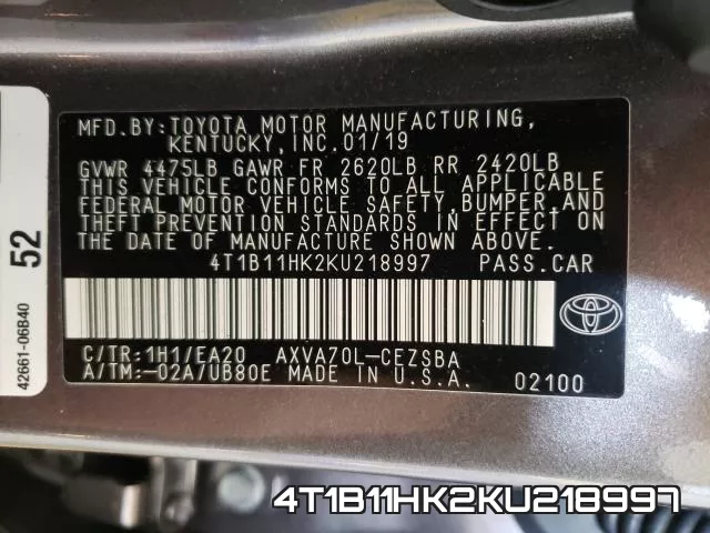 4T1B11HK2KU218997 фото 2