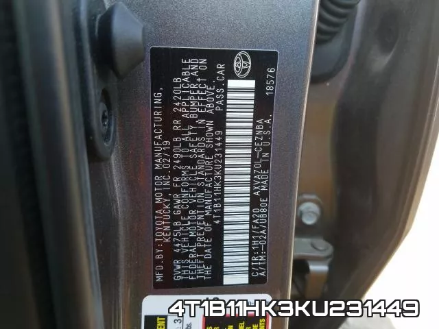 4T1B11HK3KU231449 фото 2