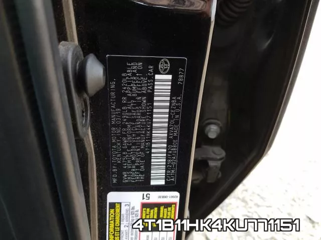 4T1B11HK4KU771151 фото 2