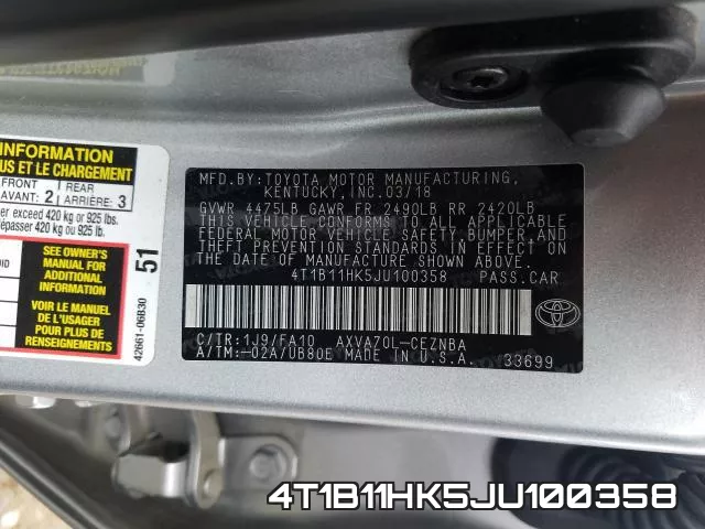 4T1B11HK5JU100358 фото 2