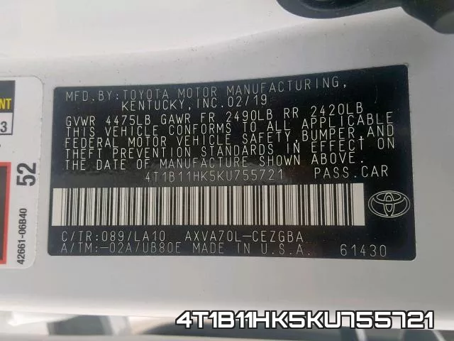 4T1B11HK5KU755721 фото 2