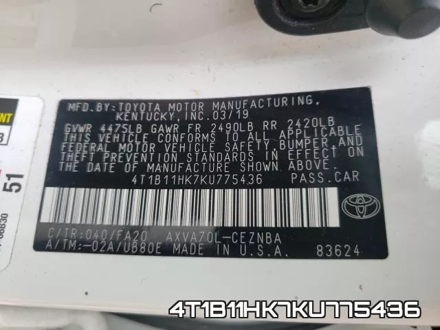 4T1B11HK7KU775436 фото 2