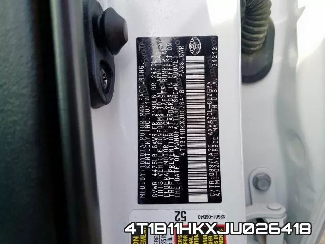 4T1B11HKXJU026418 фото 2