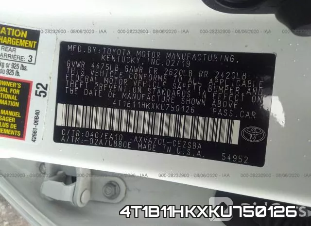4T1B11HKXKU750126 фото 10