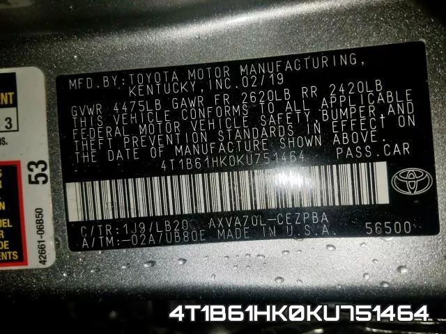 4T1B61HK0KU751464 фото 2
