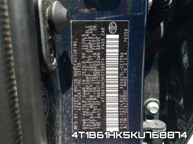 4T1B61HK5KU768874 фото 2