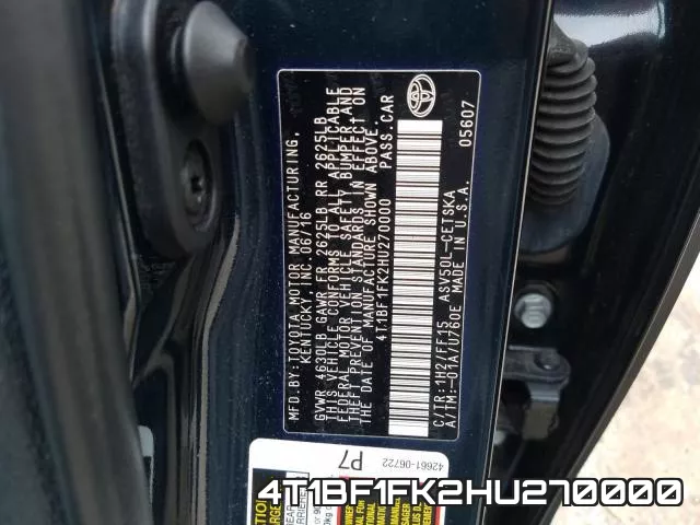 4T1BF1FK2HU270000 фото 2