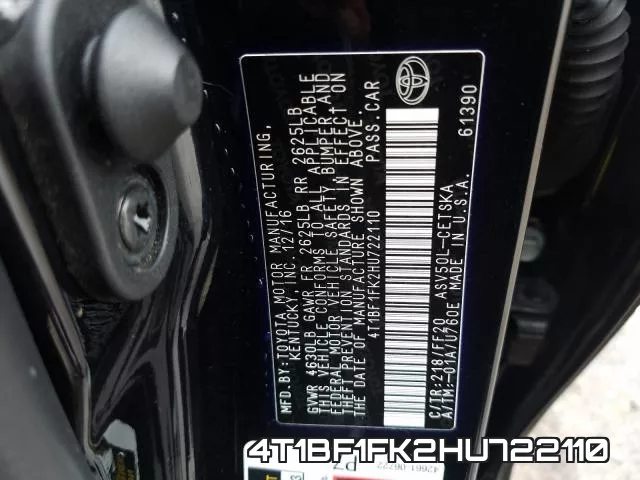 4T1BF1FK2HU722110 фото 2