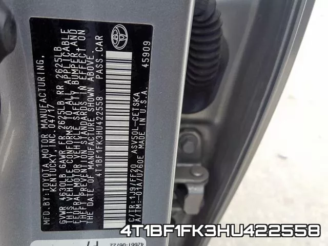 4T1BF1FK3HU422558 фото 2