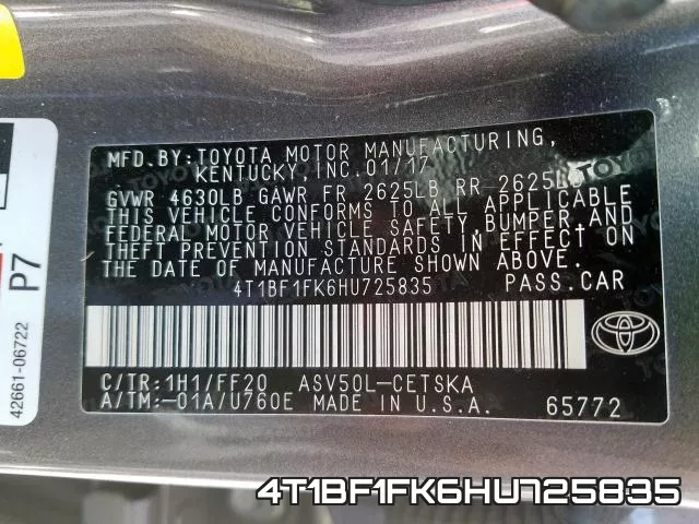 4T1BF1FK6HU725835 фото 2