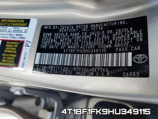 4T1BF1FK9HU349115 фото 2