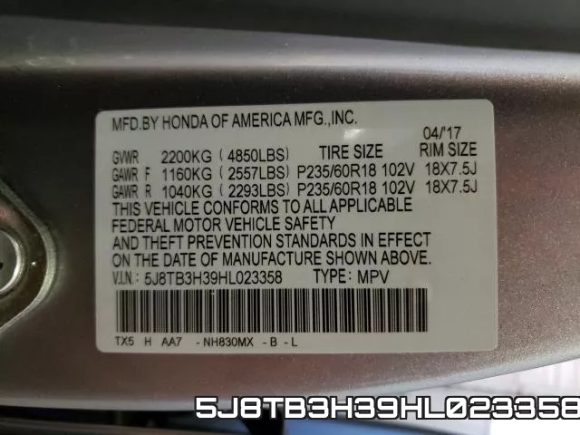 5J8TB3H39HL023358 фото 2