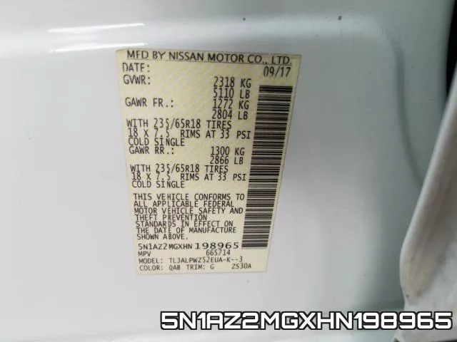 5N1AZ2MGXHN198965 фото 2