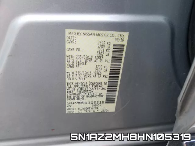 5N1AZ2MH8HN105319 фото 2