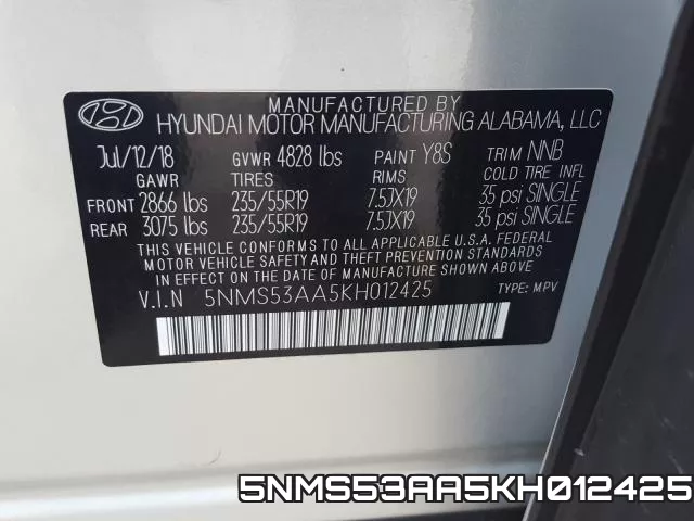 5NMS53AA5KH012425 фото 2