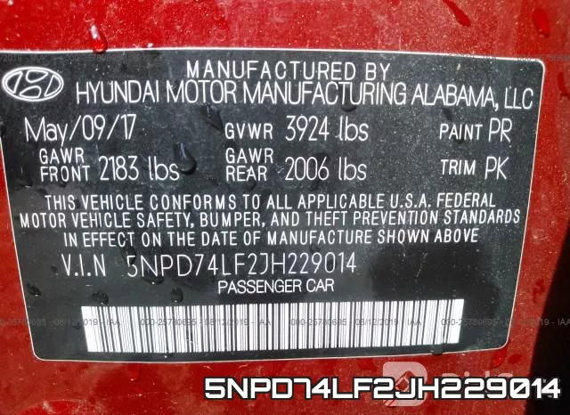 5NPD74LF2JH229014 фото 10