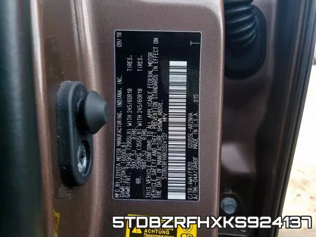 5TDBZRFHXKS924137 фото 2