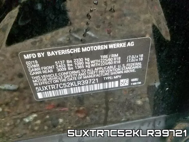 5UXTR7C52KLR39721 фото 2