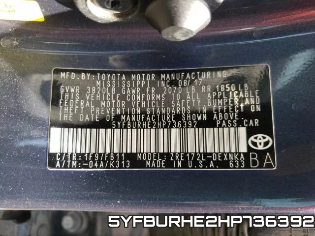 5YFBURHE2HP736392 фото 2