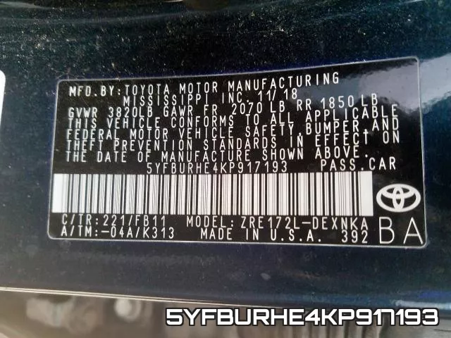 5YFBURHE4KP917193 фото 2