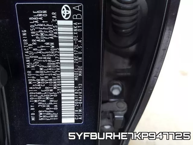 5YFBURHE7KP947725 фото 2