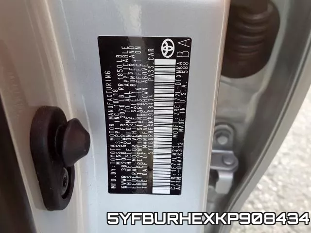 5YFBURHEXKP908434 фото 2