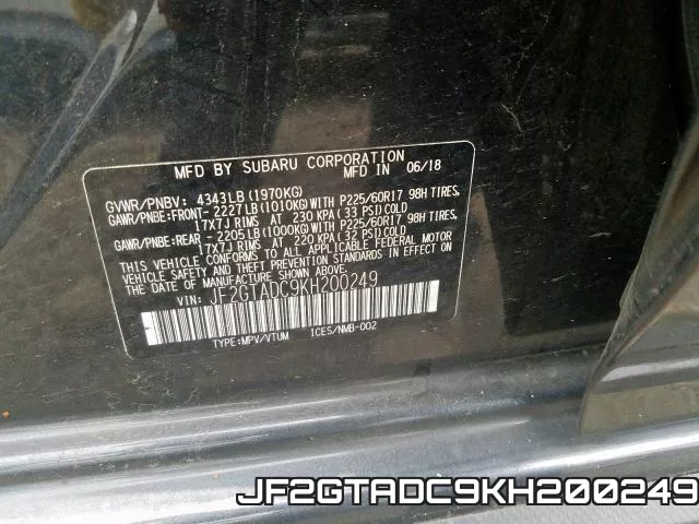 JF2GTADC9KH200249 фото 2